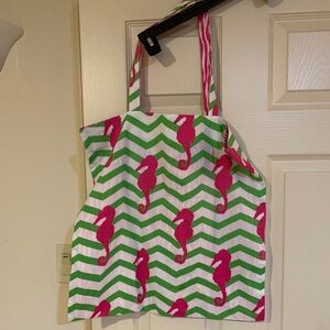 No name Pink/White/Green Seahorse Cotton Tote Bag
